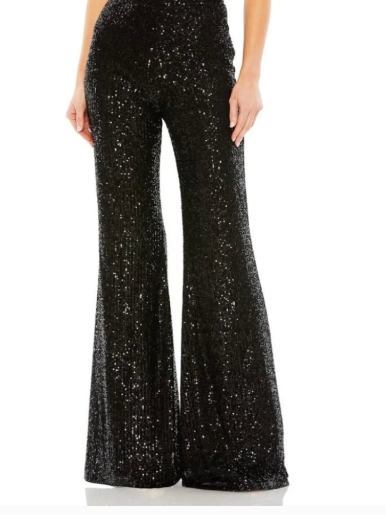 Leena For Mac Duggal - Sequin Black Flare Pants Party Nye Size Xs